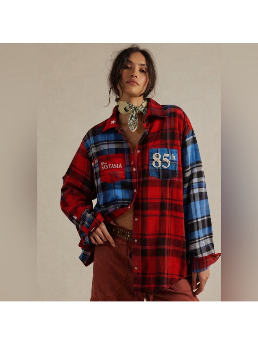 Disney Plaid Button-Up Shirt in Red, Blue & Black